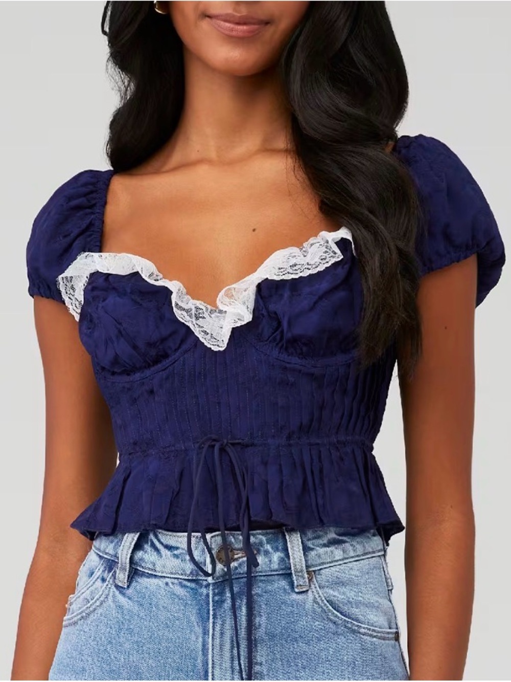 For Love & Lemons Holland Lace-Trim Corset Top